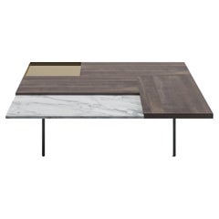 Petite table basse Moodboard Acerbis en marbre blanc et plateau en noyer teinté foncé