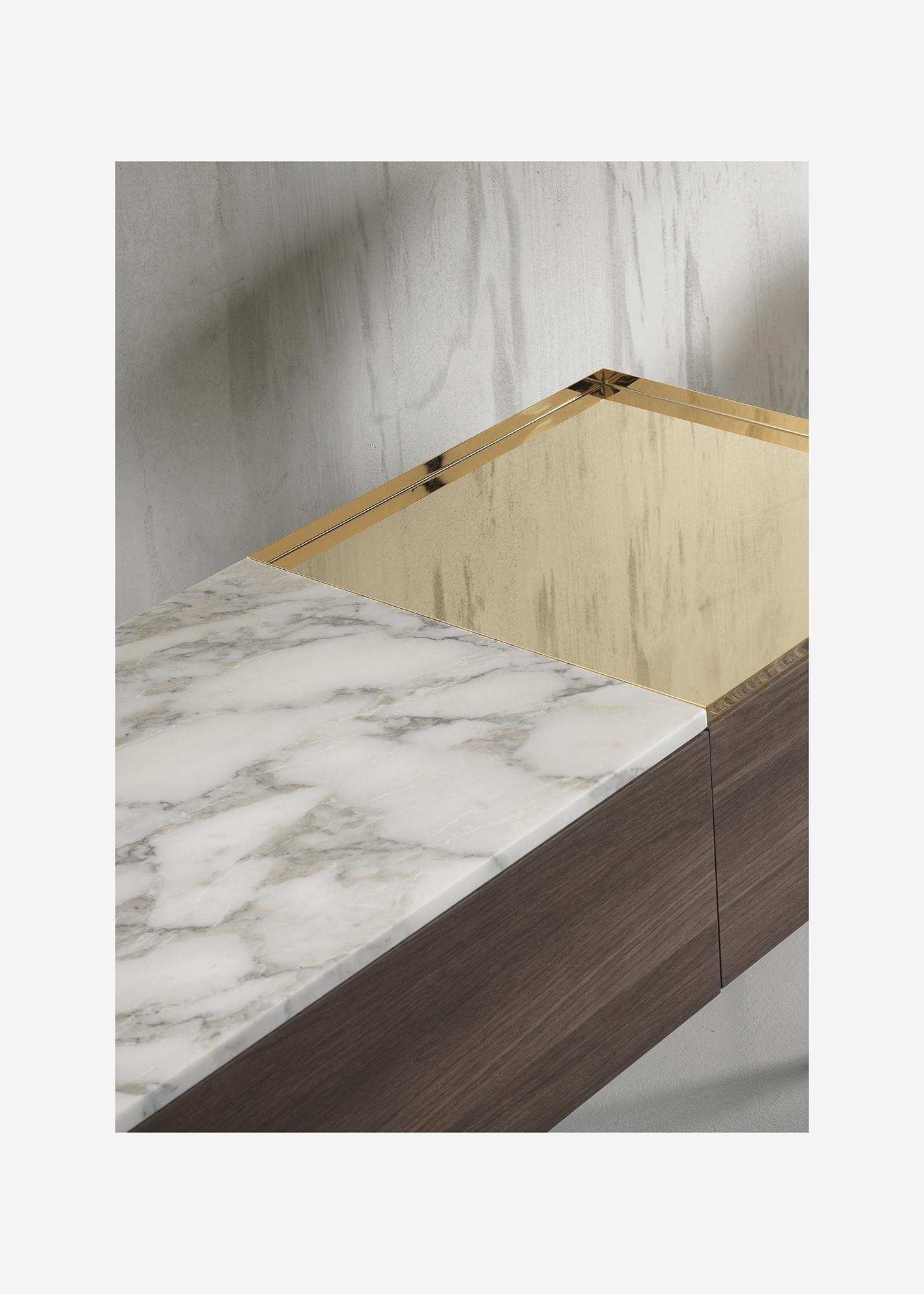 Acerbis Small Moodboard Sideboard in White/Grey Marble & Dark Stained Walnut Top In New Condition For Sale In Brooklyn, NY