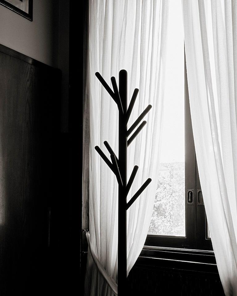 Contemporary Acerbis Spiros Coat Rack/Stand in Black Stained Ash Wood with Metal Base For Sale