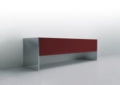 Acerbis Steel Sideboard in Glossy Lacquered Burgundy Top & Doors w Steel Sides