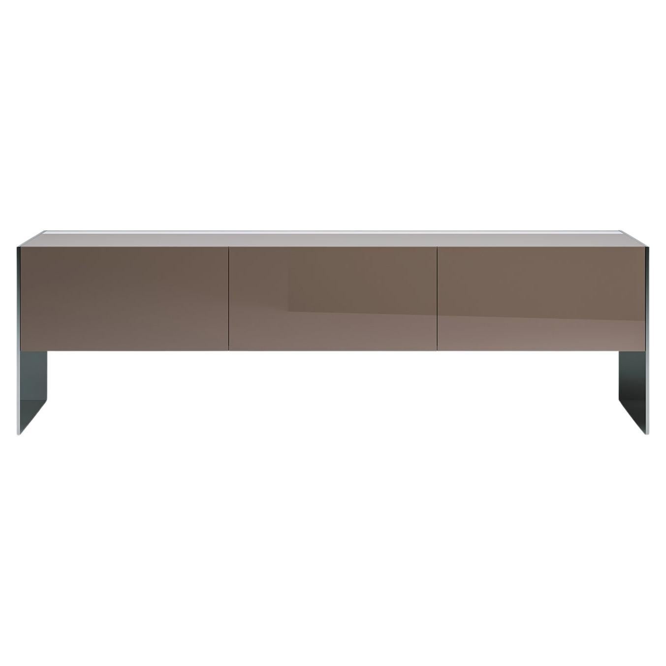 Acerbis Steel Sideboard in Glossy Lacquered Clay Top & Doors with Steel Sides For Sale