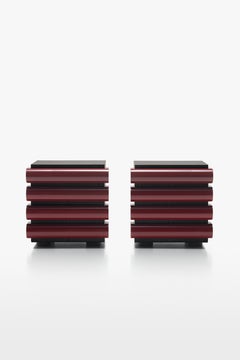 Acerbis Storet Drawers Cabinet in Black Ash with Bordeaux Glossy Lacquered