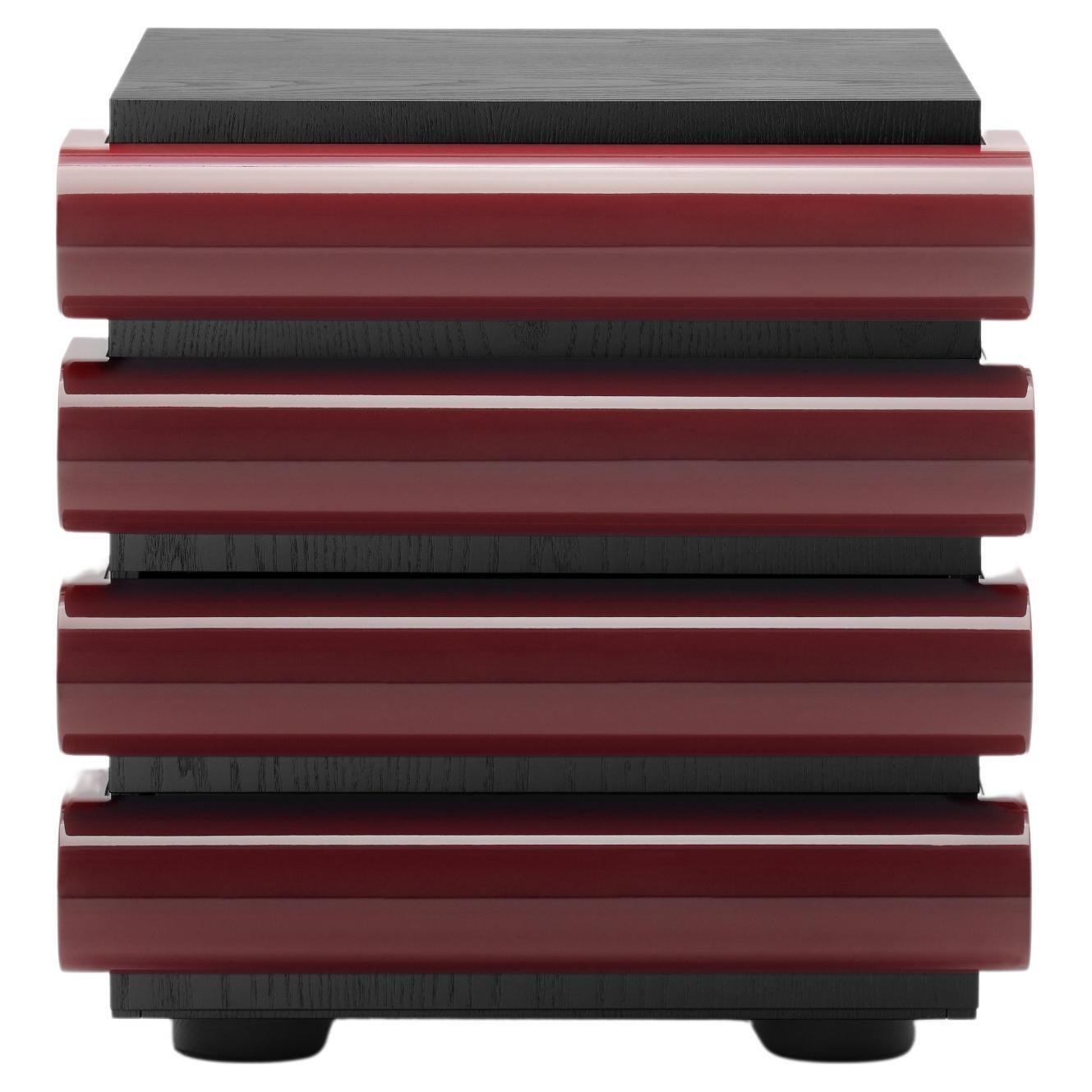 Acerbis Storet Drawers Cabinet in Black Ash with Bordeaux Glossy Lacquered  For Sale