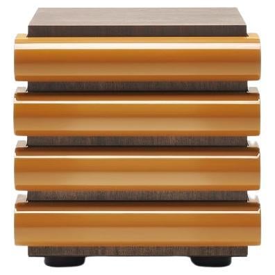 Acerbis Storet-Schubladenschrank in Nussbaum dunkel gebeizt & gelb glänzend lackiert  im Angebot