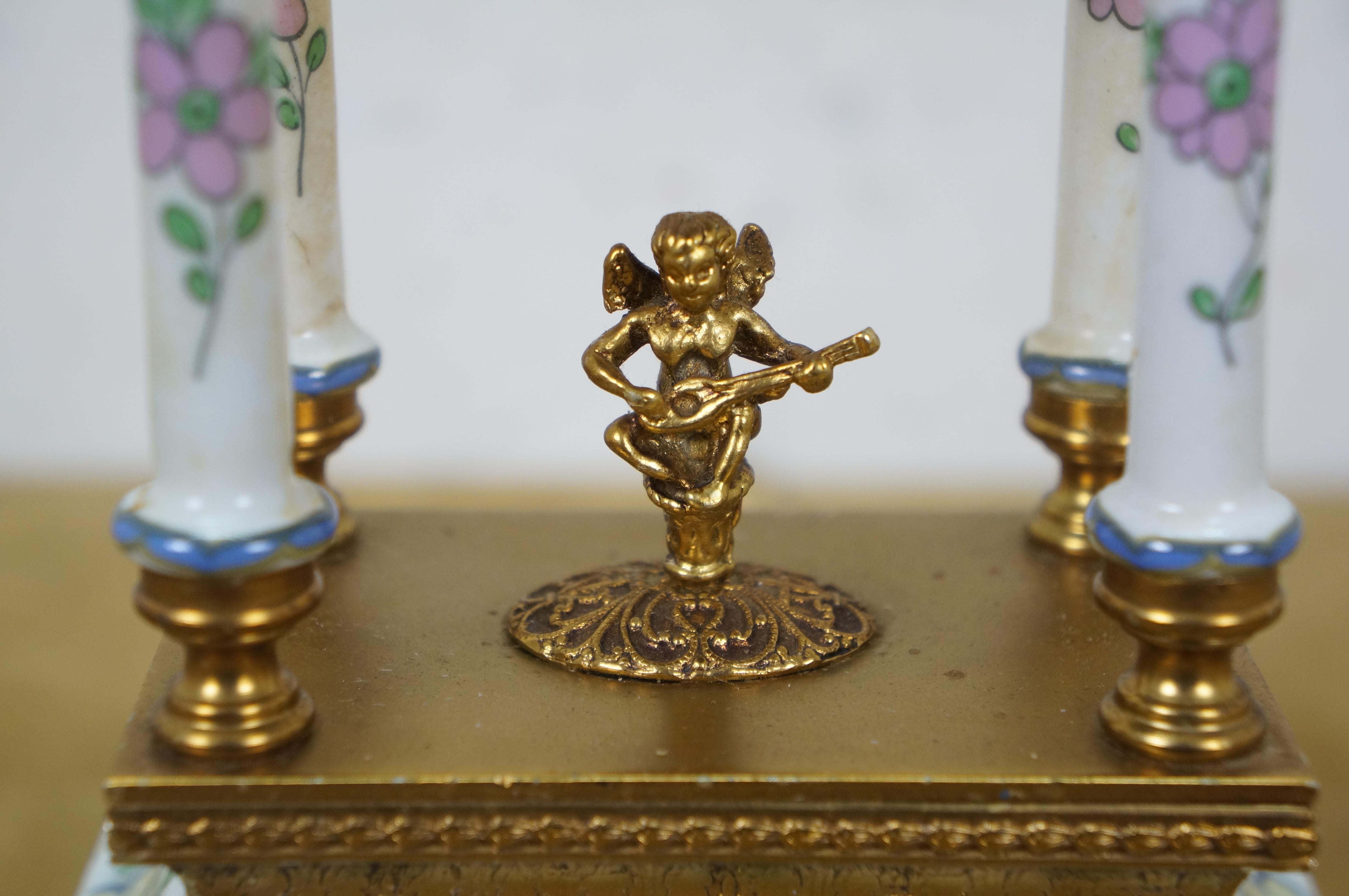 Acf Bangkok Brass Porcelain Neoclassical Cherub Column Mantel Clock 13
