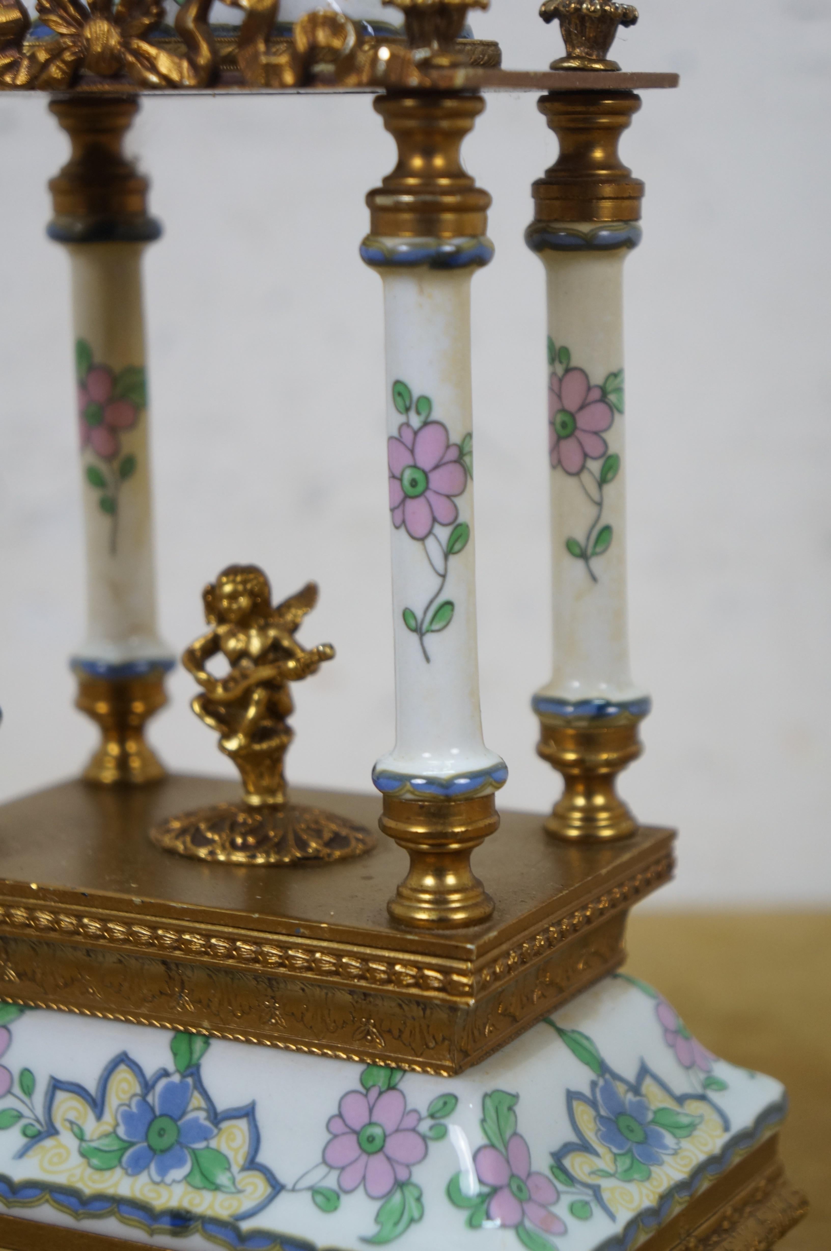 Acf Bangkok Brass Porcelain Neoclassical Cherub Column Mantel Clock 13