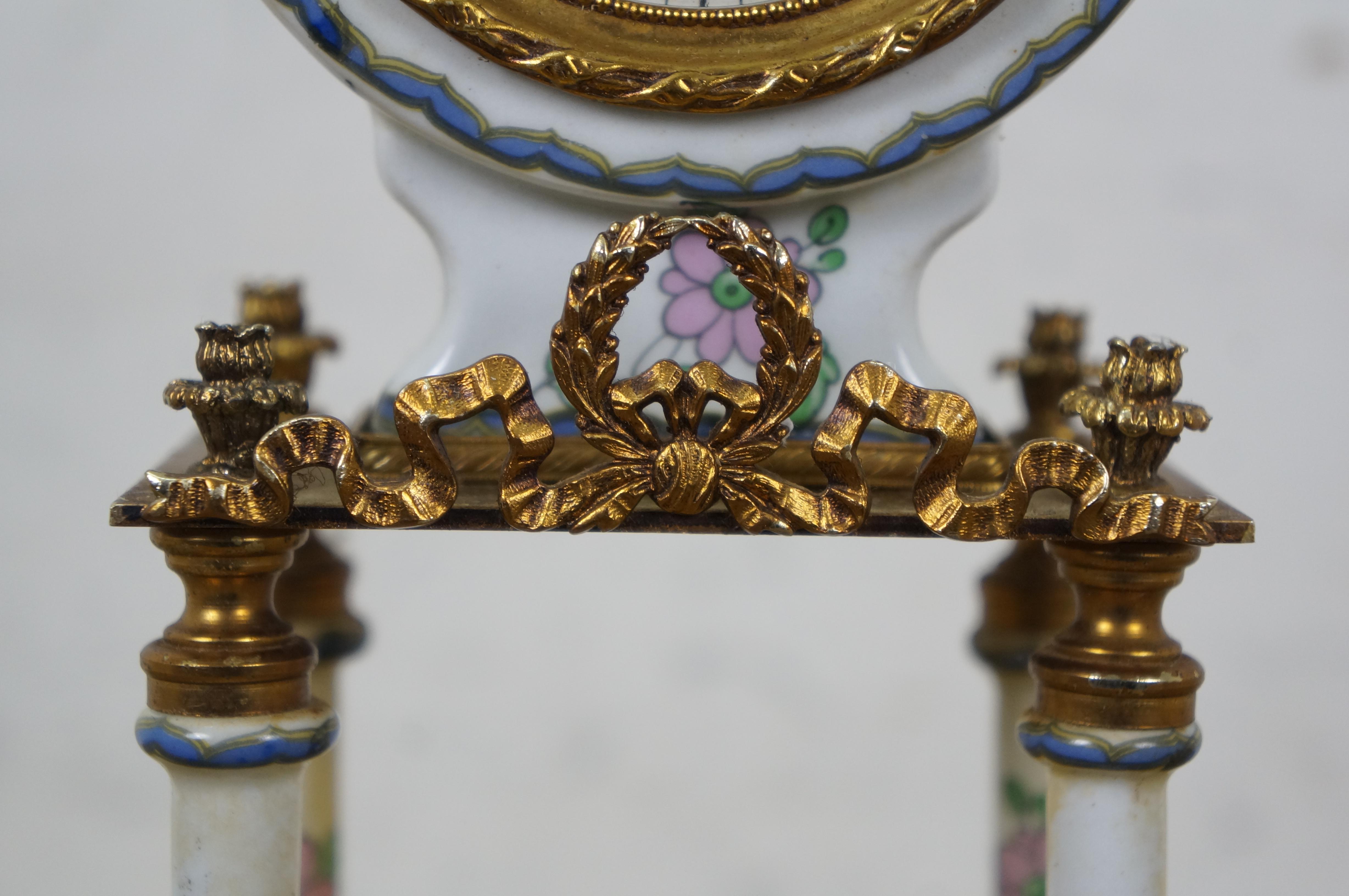 Acf Bangkok Brass Porcelain Neoclassical Cherub Column Mantel Clock 13