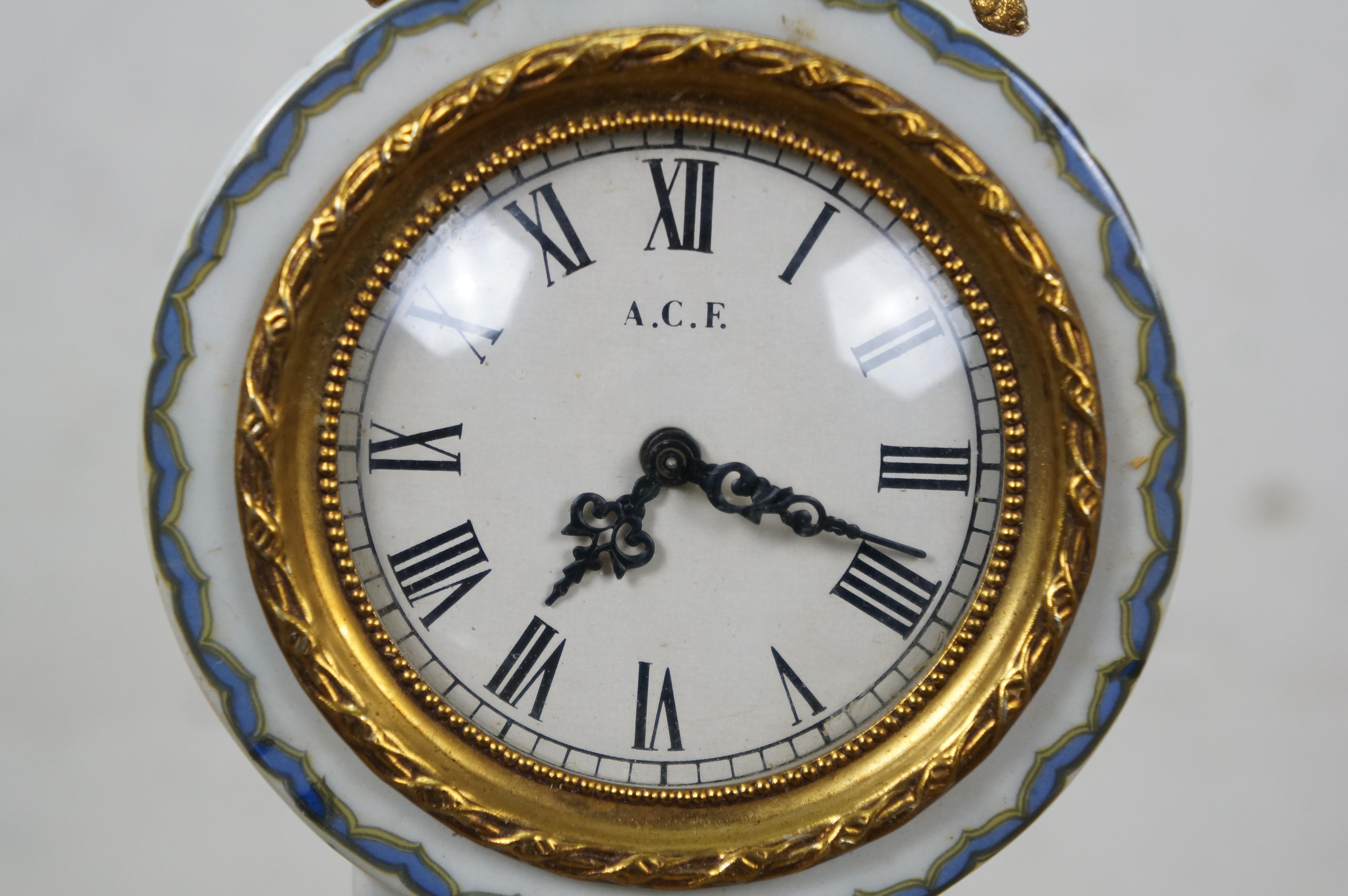 Acf Bangkok Brass Porcelain Neoclassical Cherub Column Mantel Clock 13