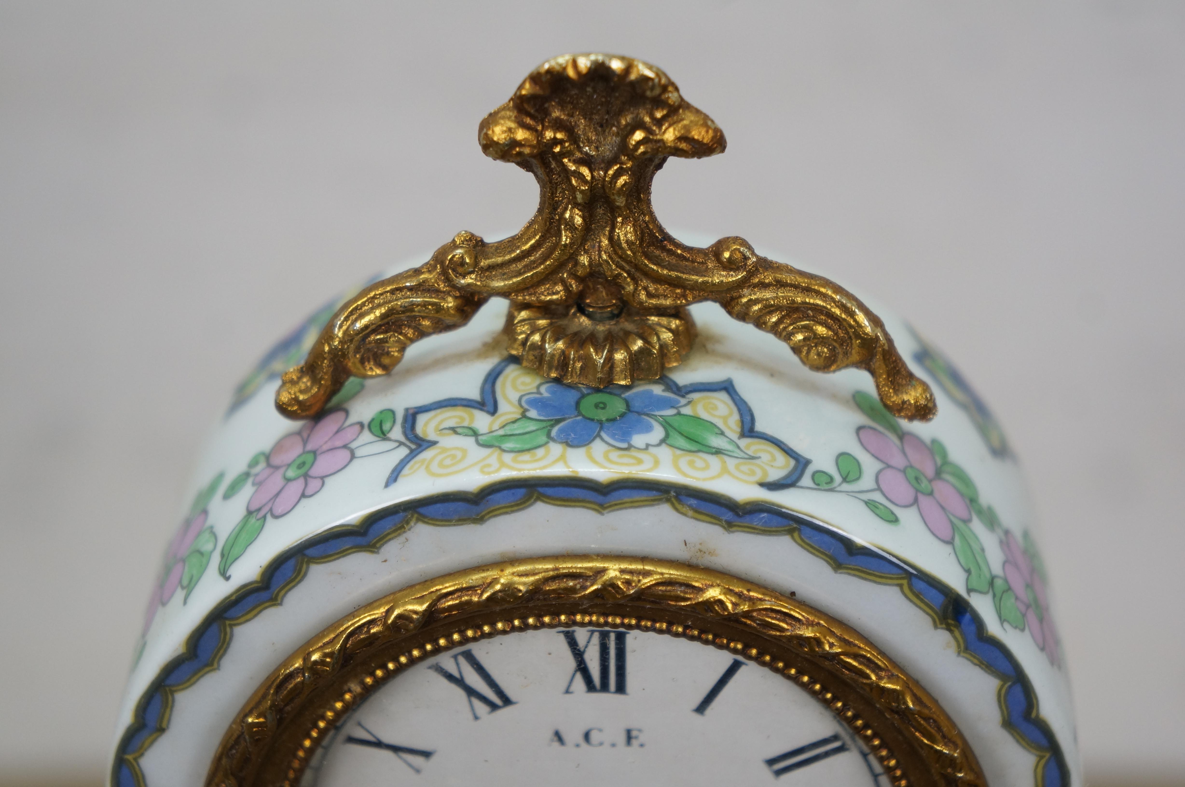 Acf Bangkok Brass Porcelain Neoclassical Cherub Column Mantel Clock 13