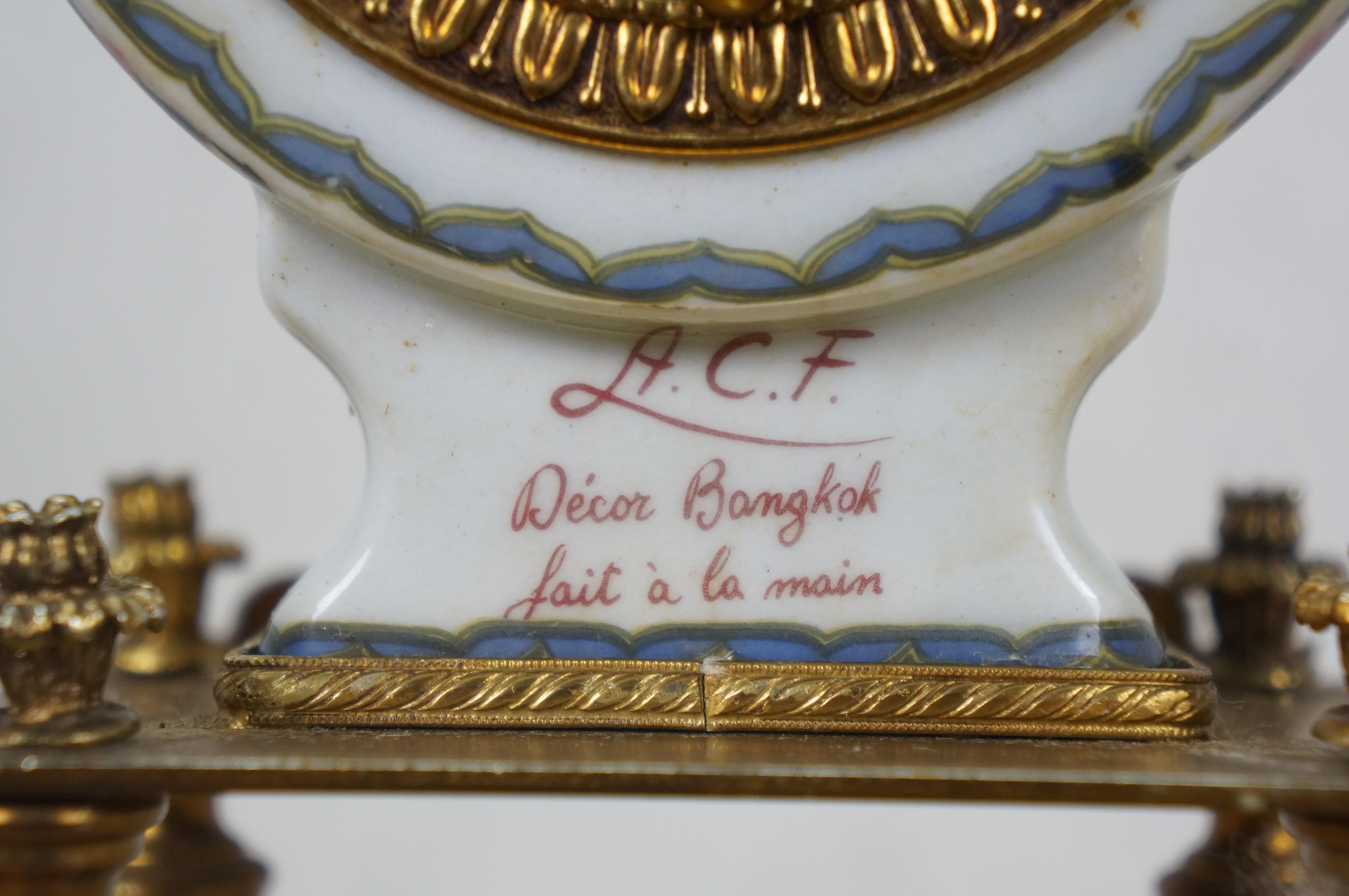Acf Bangkok Brass Porcelain Neoclassical Cherub Column Mantel Clock 13