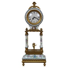 Acf Bangkok Brass Porcelain Neoclassical Cherub Column Mantel Clock 13" (horloge de cheminée à colonne de chérubin)