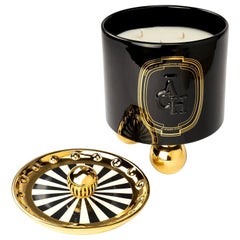 Achi Black and Gold Decor Candle, Luxury Ceramic Container Box with Lid