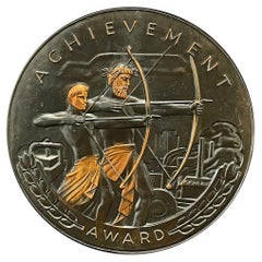 "Achievement, " Rare Bronze Art Deco Rondel with Archers, Industrial Setting