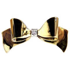 Achievement Ribbon Diamond Bow Pin 14 Karat