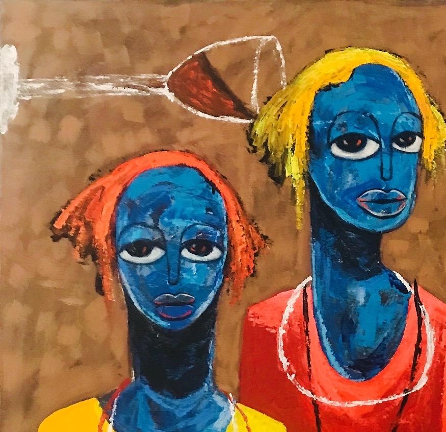 Hermandad 4 - Siglo XXI, Contemporáneo, Figurativo. Neoexpresionismo, Hombres - Painting de Achike Miracle Anayo