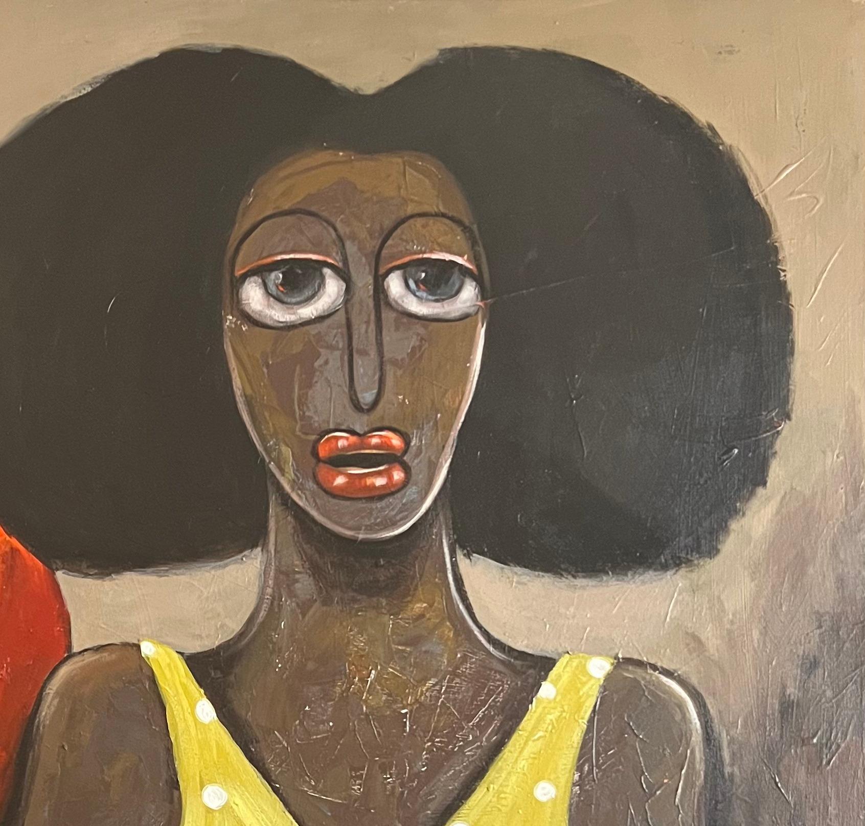Compagnia -21° Secolo, Contemporaneo, Figurativo, Donne, Uccelli, Interno - Painting Espressionista di Achike Miracle Anayo