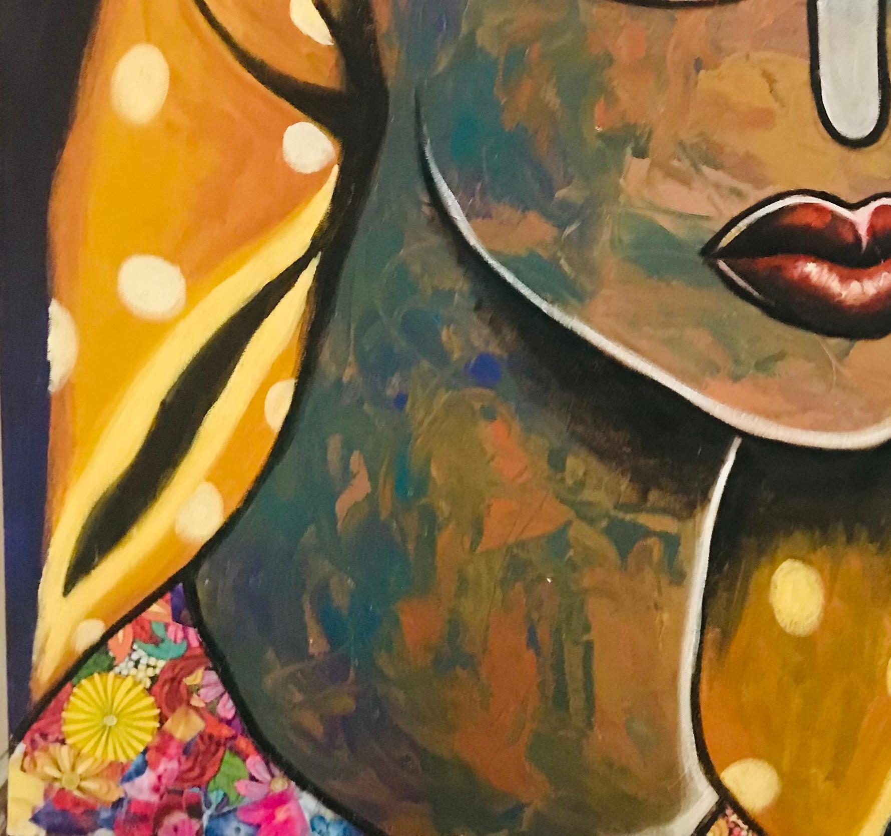 Halima -21° secolo, contemporaneo, figurativo. Neoespressionismo, donne, volti - Interior Painting Nero di Achike Miracle Anayo