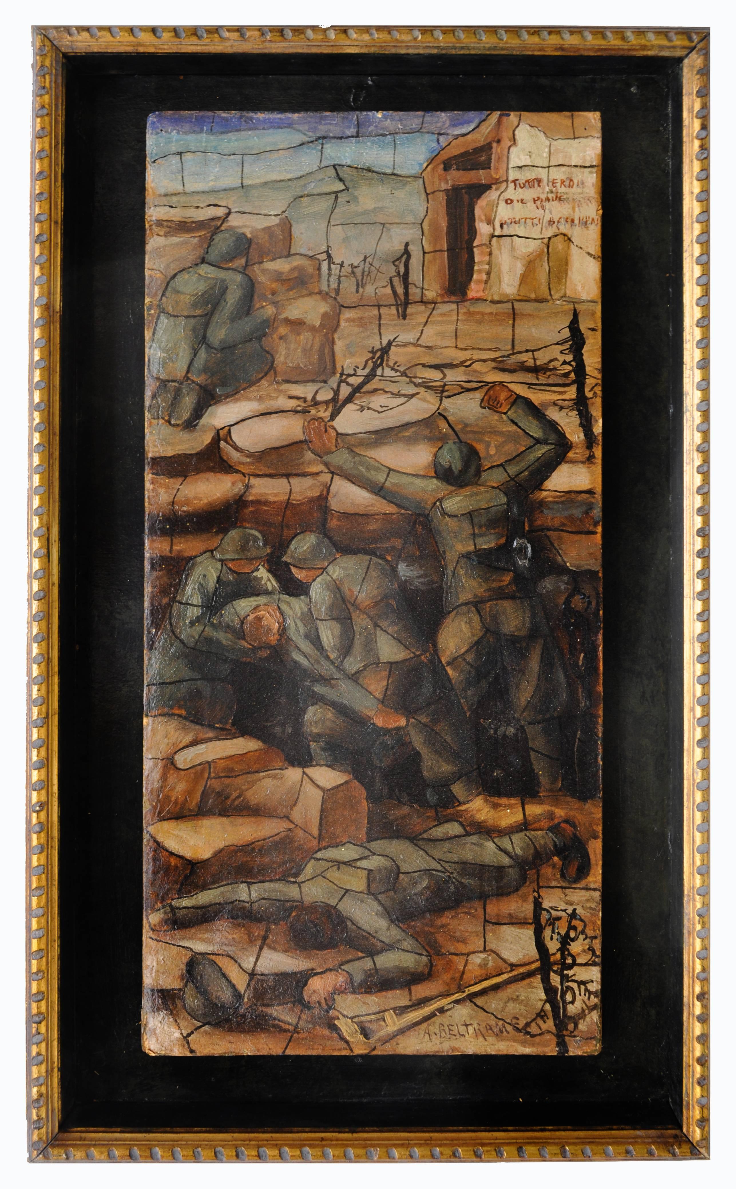 Soldados - Achille Beltrame italia - Técnica mixta sobre cartón cm. 45 x 22 . Mesaure con marco de madera son cm. 54 x 32
Achille Beltrame (Arzignano, 19 de marzo de 1871 - Milán, 19 de febrero de 1945) fue un ilustrador y pintor italiano. Fue el