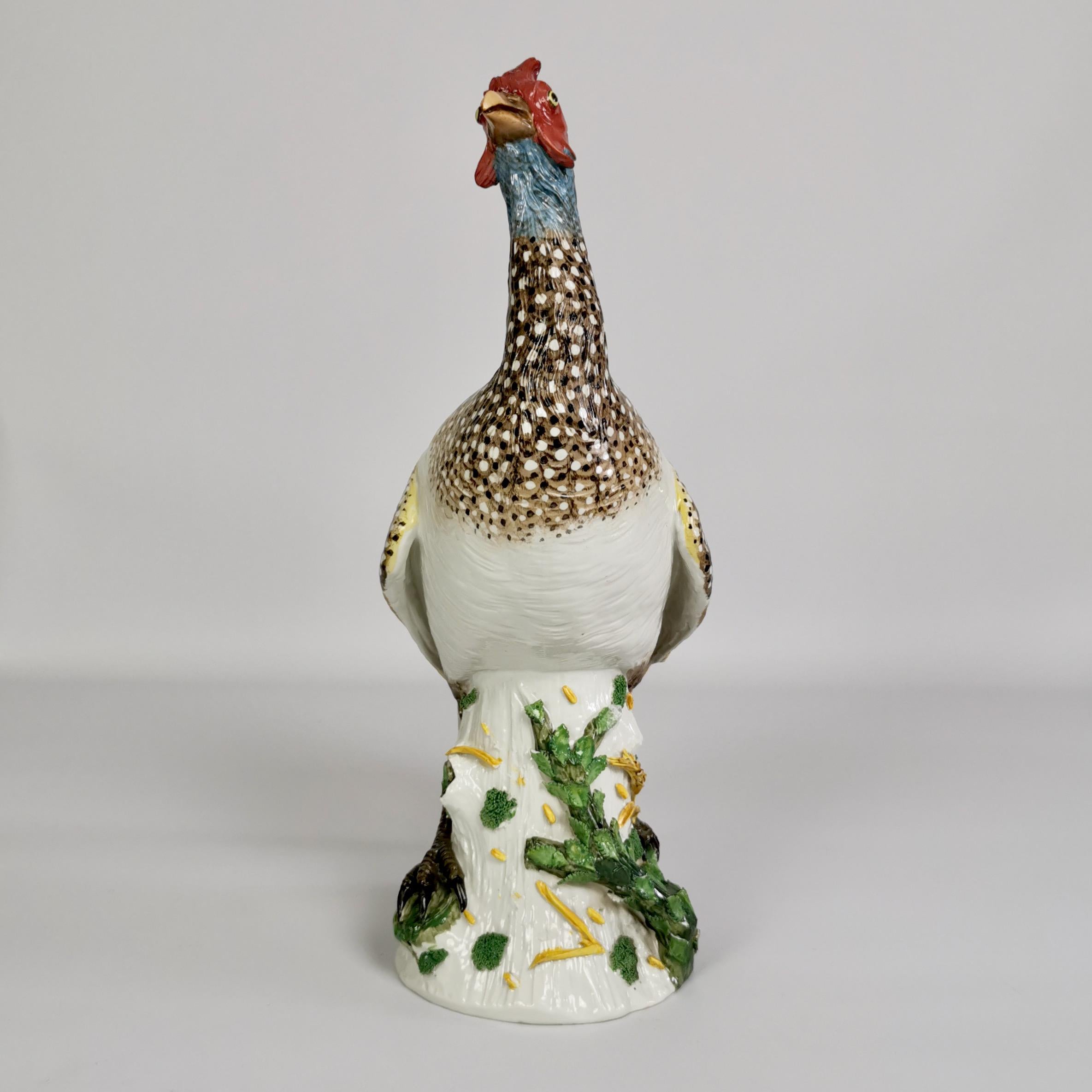 Rococo Achille Bloch Porcelain Figure of Guinea Fowl, Dresden Style, ca 1900