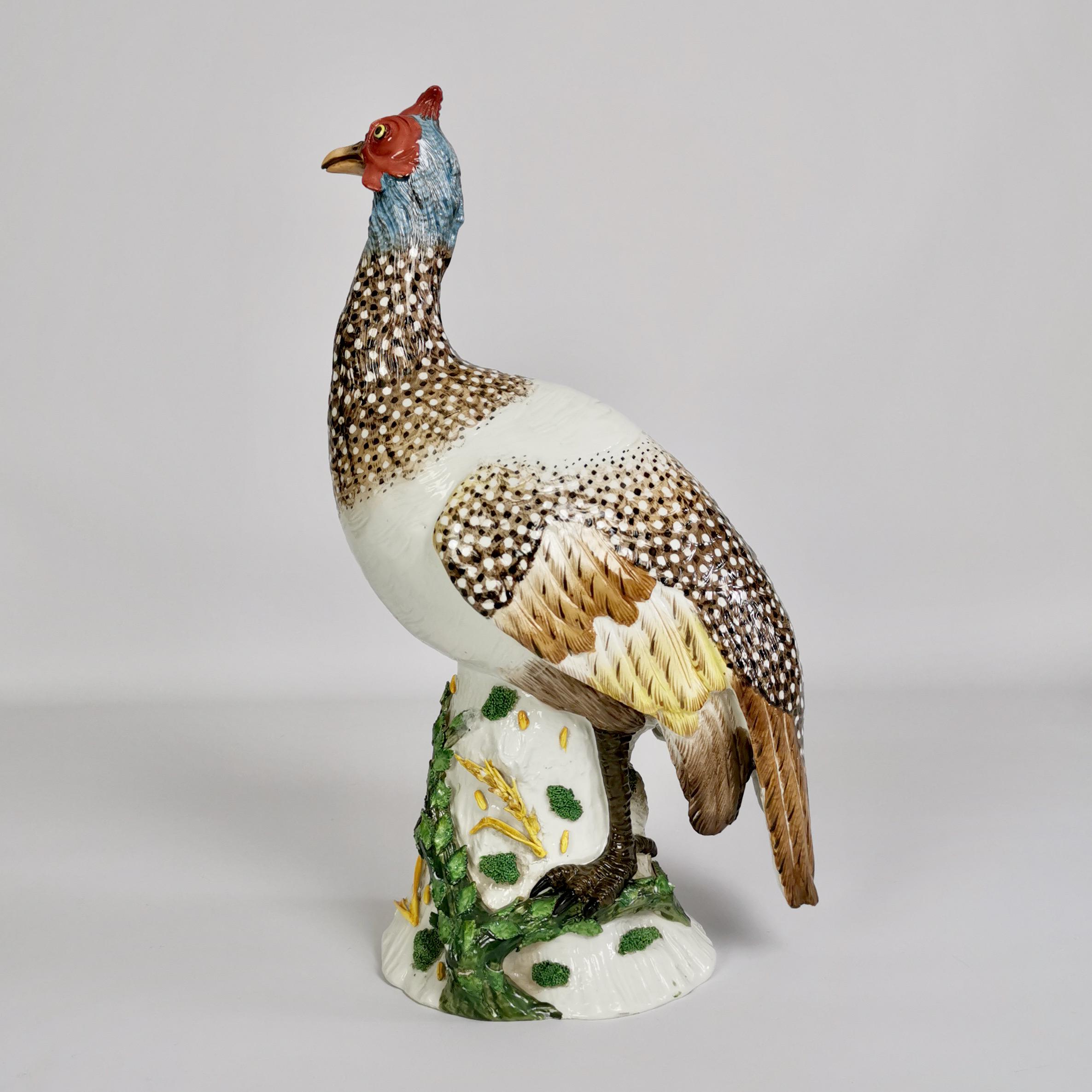 French Achille Bloch Porcelain Figure of Guinea Fowl, Dresden Style, ca 1900