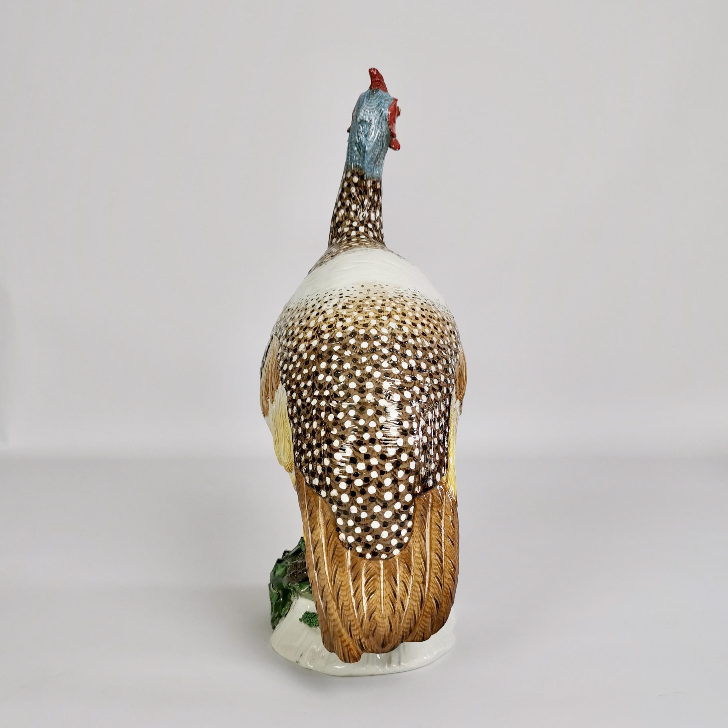 Hand-Painted Achille Bloch Porcelain Figure of Guinea Fowl, Dresden Style, ca 1900