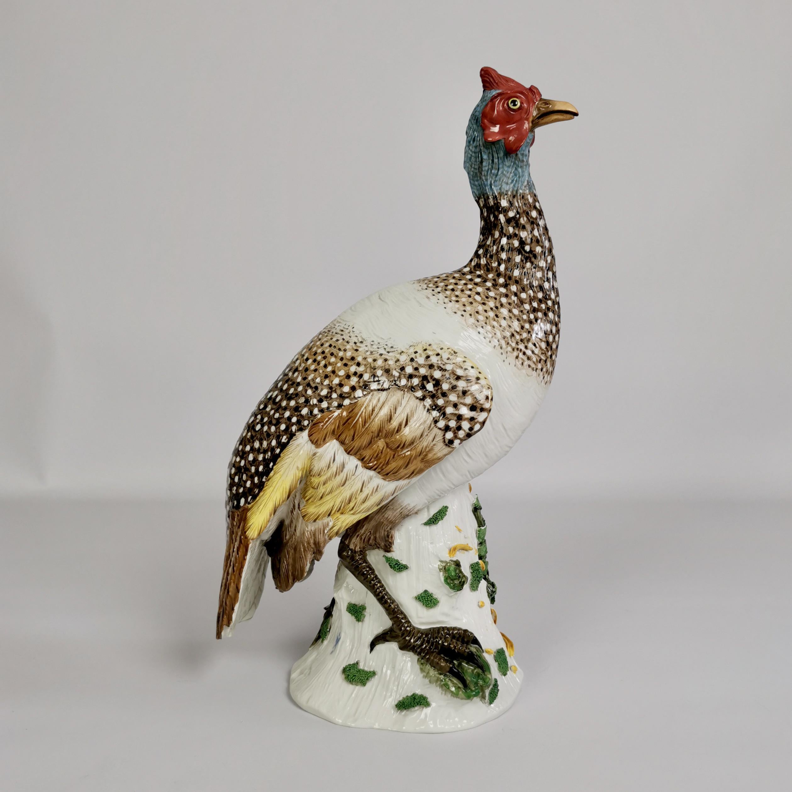 Achille Bloch Porcelain Figure of Guinea Fowl, Dresden Style, ca 1900 In Good Condition In London, GB