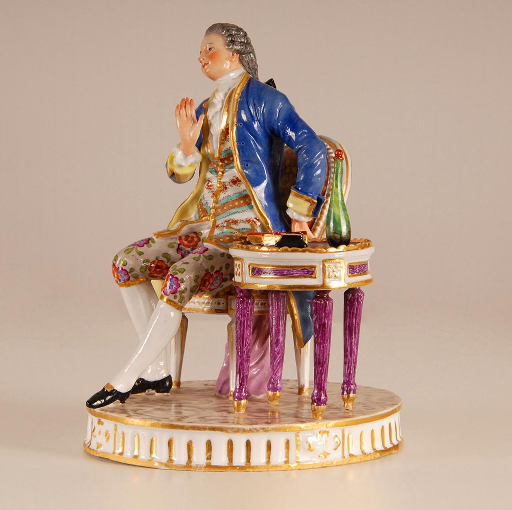 Enameled Achille Bloch Porcelain Figurine French Figural Group Nobleman 19th Century For Sale