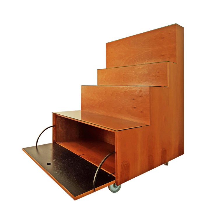 Achille Castiglioni Bookcase on Castors in Walnut and Pearwood with
