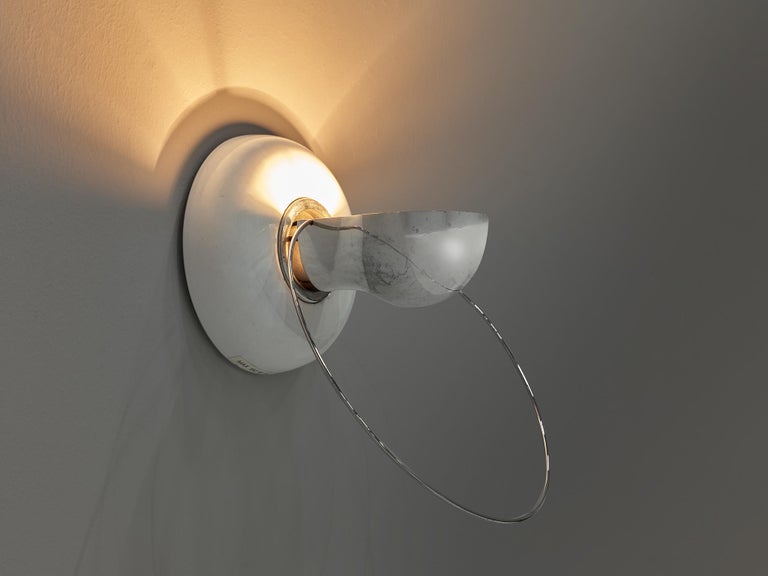Achille Castiglioni for Flos, wall lamp model ‘Bi Bip’, ceramic, steel, Italy, 1977

Postmodern wall light designed by Achille Castiglioni in 1977. The form but also the materials make this lamp special in its expression. From a round base in white