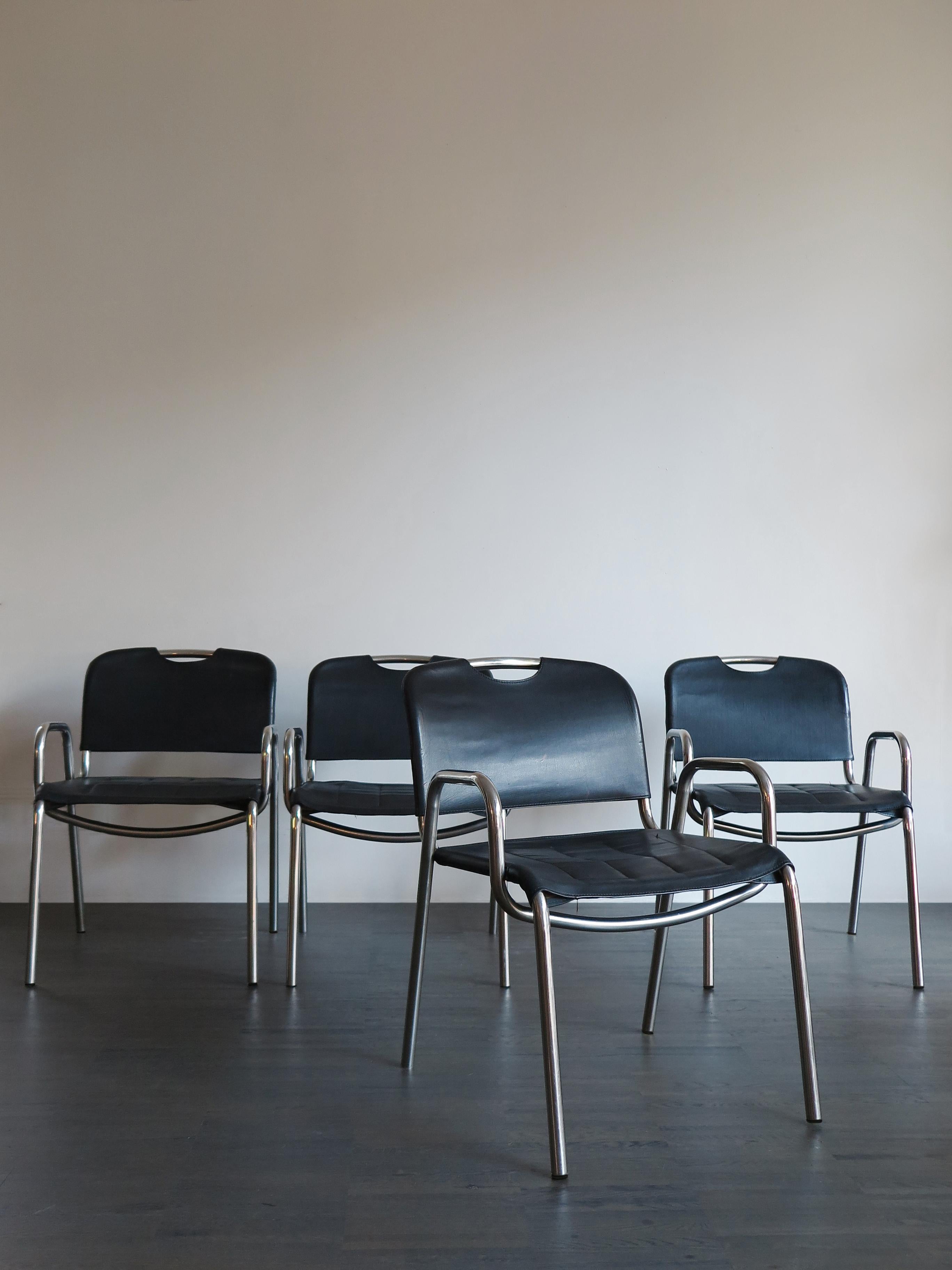 Mid-Century Modern Achille Castiglioni for Zanotta Dining Leather Chairs Model Castiglia, 1960s
