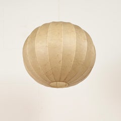 Achille Castiglioni Large Beige Round "Cocoon" Pendant Light, Italy 1960s