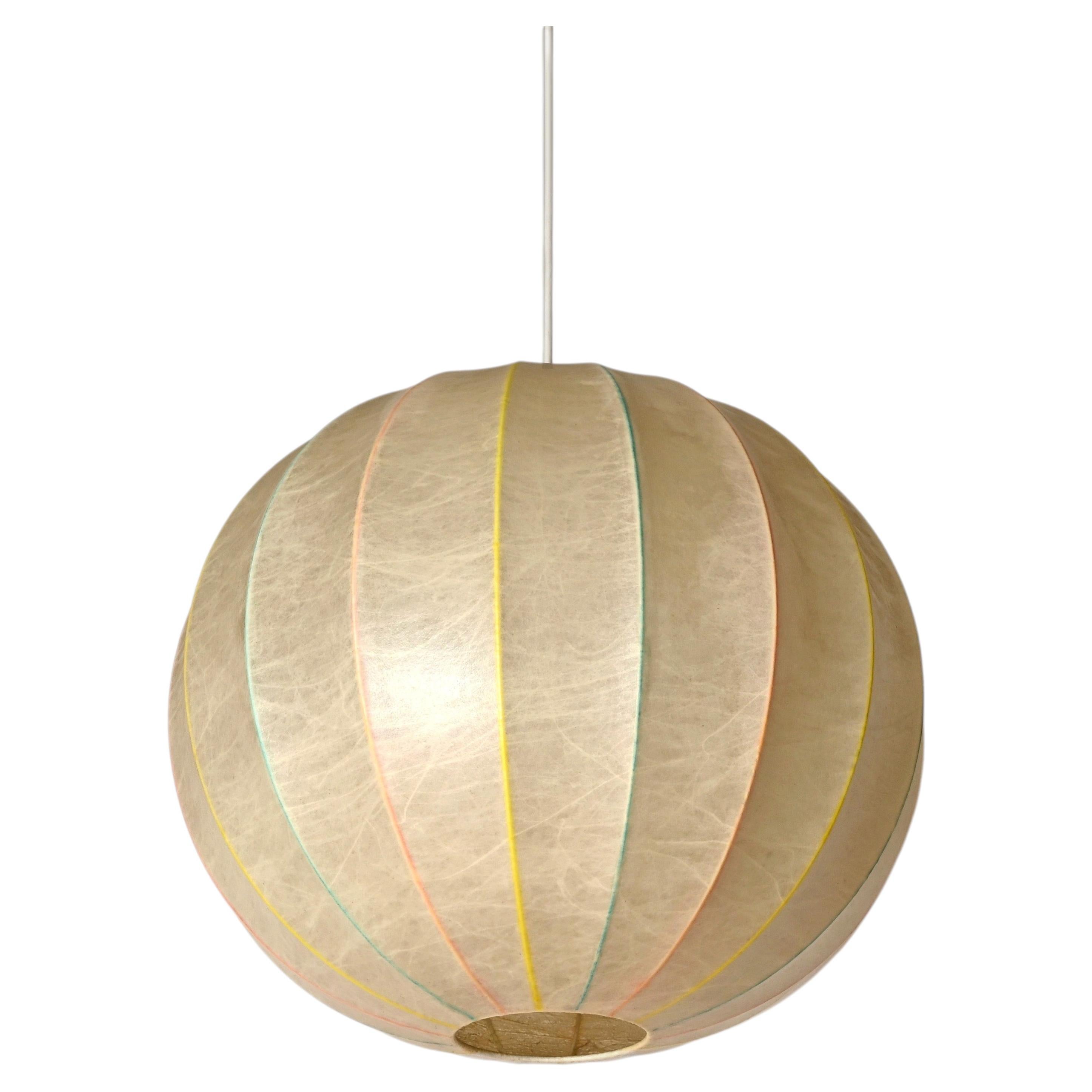 Mid-Century Large Beige Round Cocoon Pendant, Italy 1960s