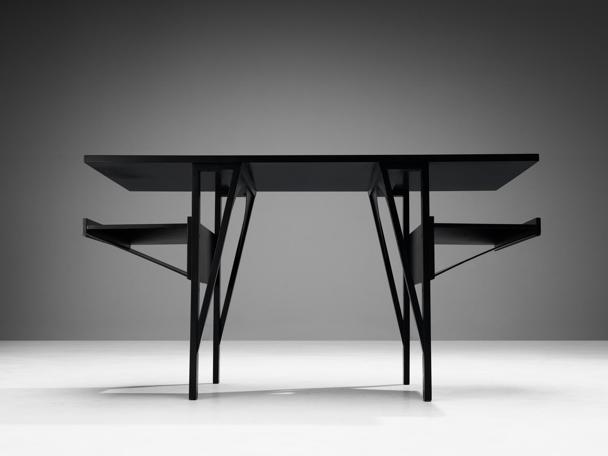 Post-Modern Achille Castiglioni & Paolo Ferrari Desk 'Quark' in Black Lacquered Wood 