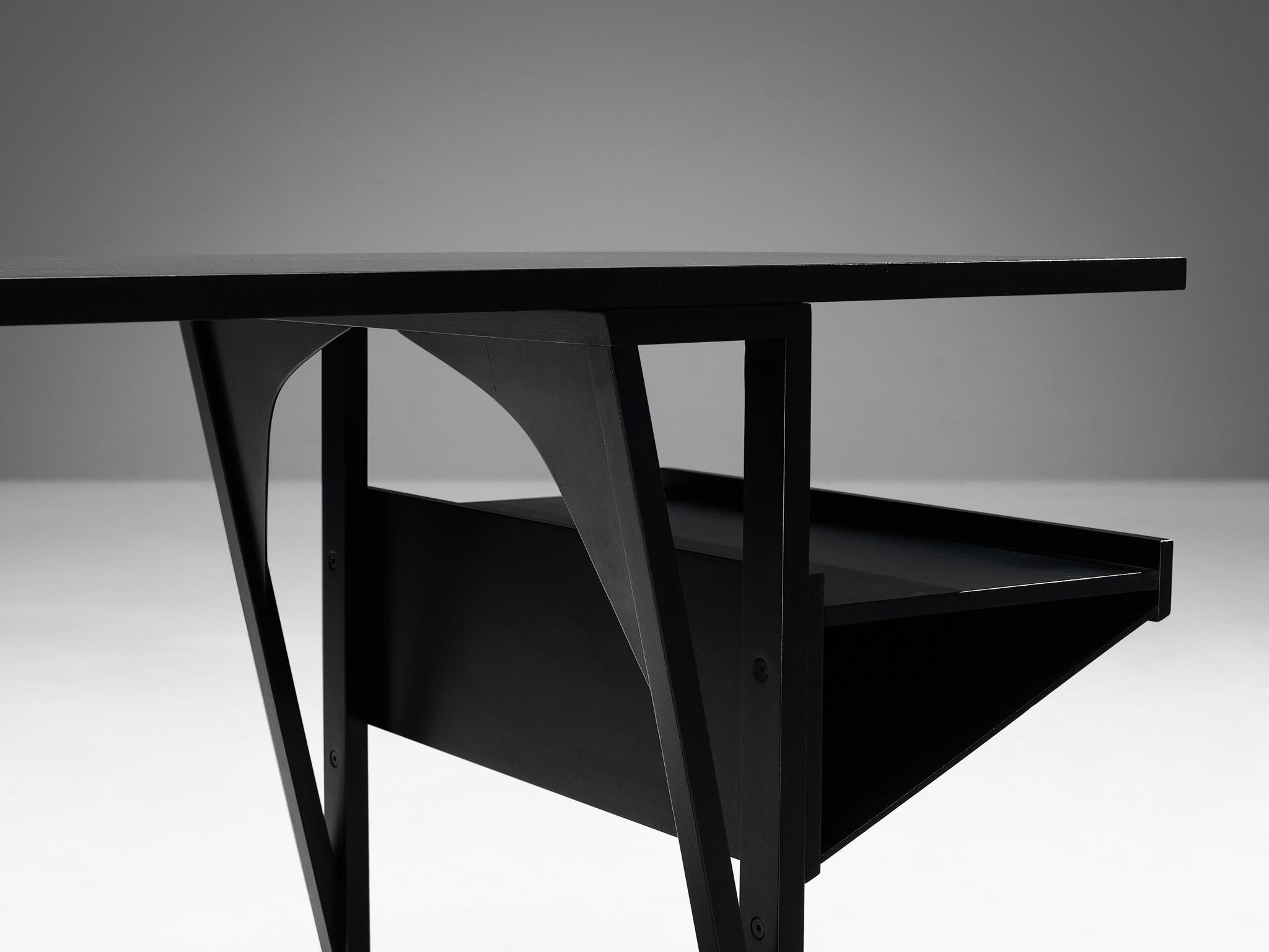 Post-Modern Achille Castiglioni & Paolo Ferrari Desk 'Quark' in Black Lacquered Wood  For Sale