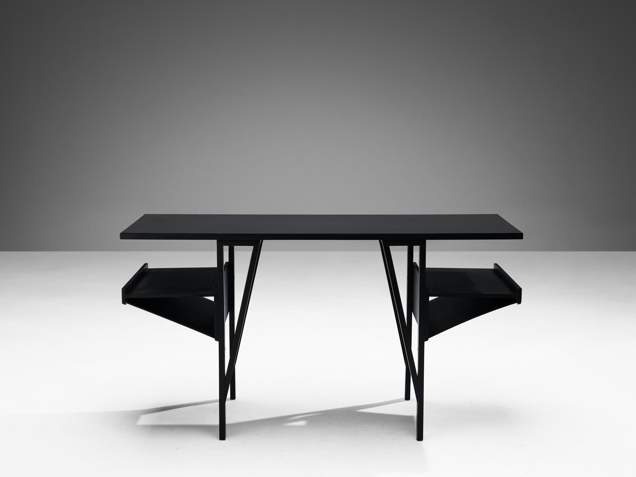 Achille Castiglioni & Paolo Ferrari Desk 'Quark' in Black Lacquered Wood  In Good Condition In Waalwijk, NL