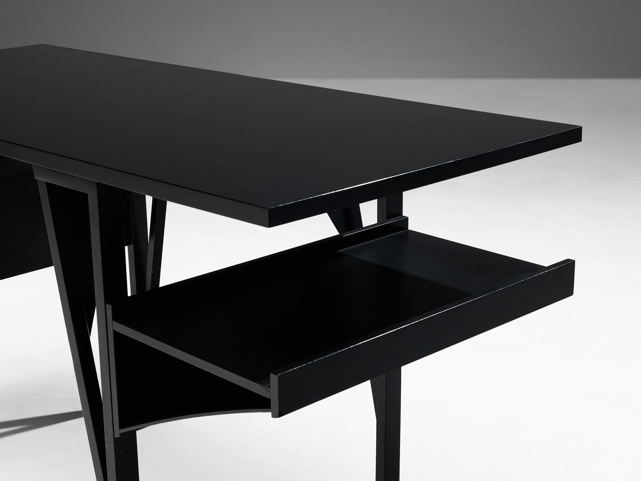 Post-Modern Achille Castiglioni & Paolo Ferrari Desk 'Quark' in Black Lacquered Wood  For Sale