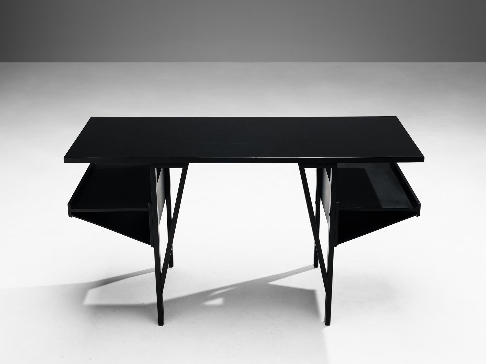 Late 20th Century Achille Castiglioni & Paolo Ferrari Desk 'Quark' in Black Lacquered Wood  For Sale