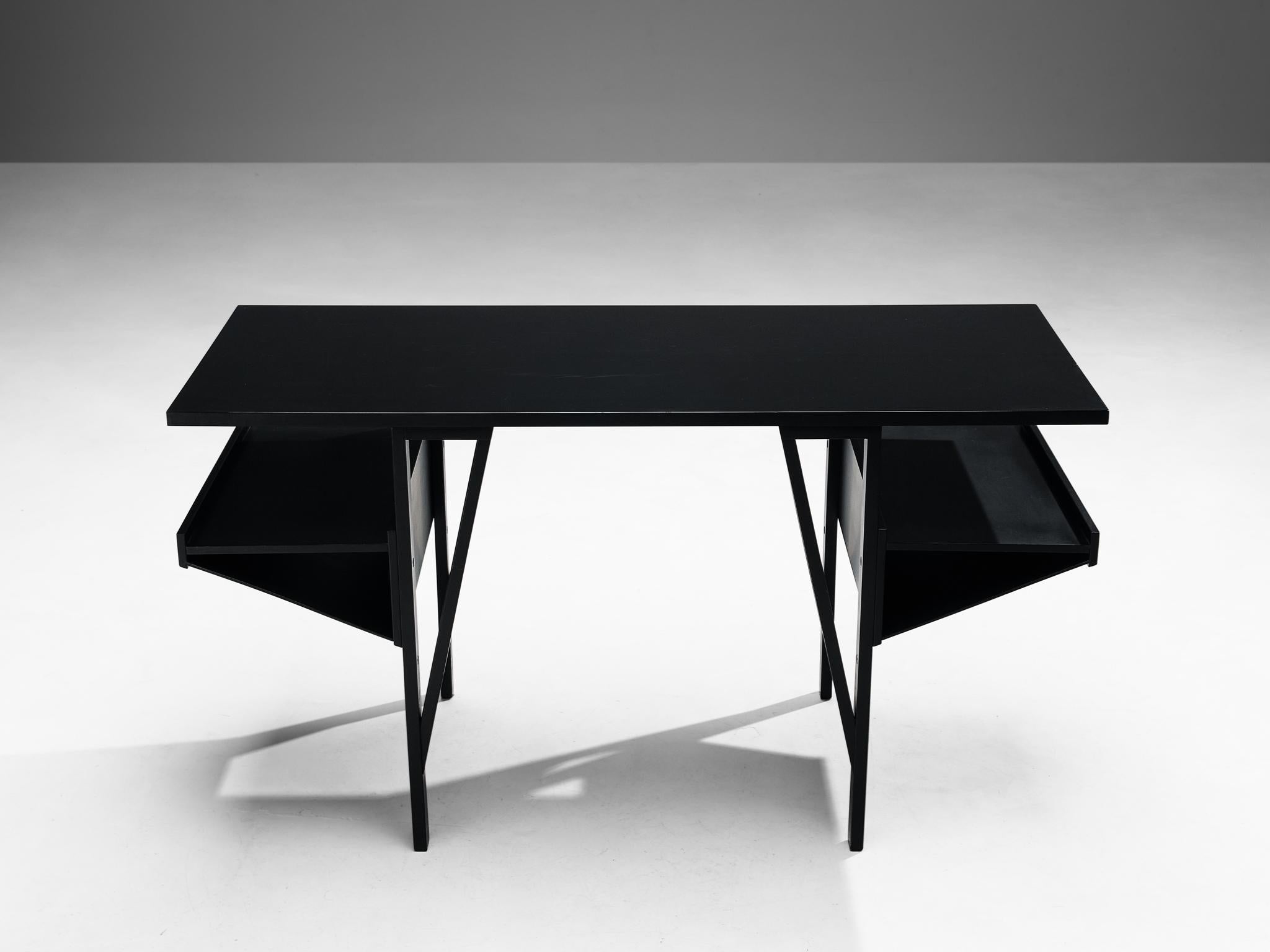 Italian Achille Castiglioni & Paolo Ferrari Desk 'Quark' in Black Lacquered Wood  For Sale