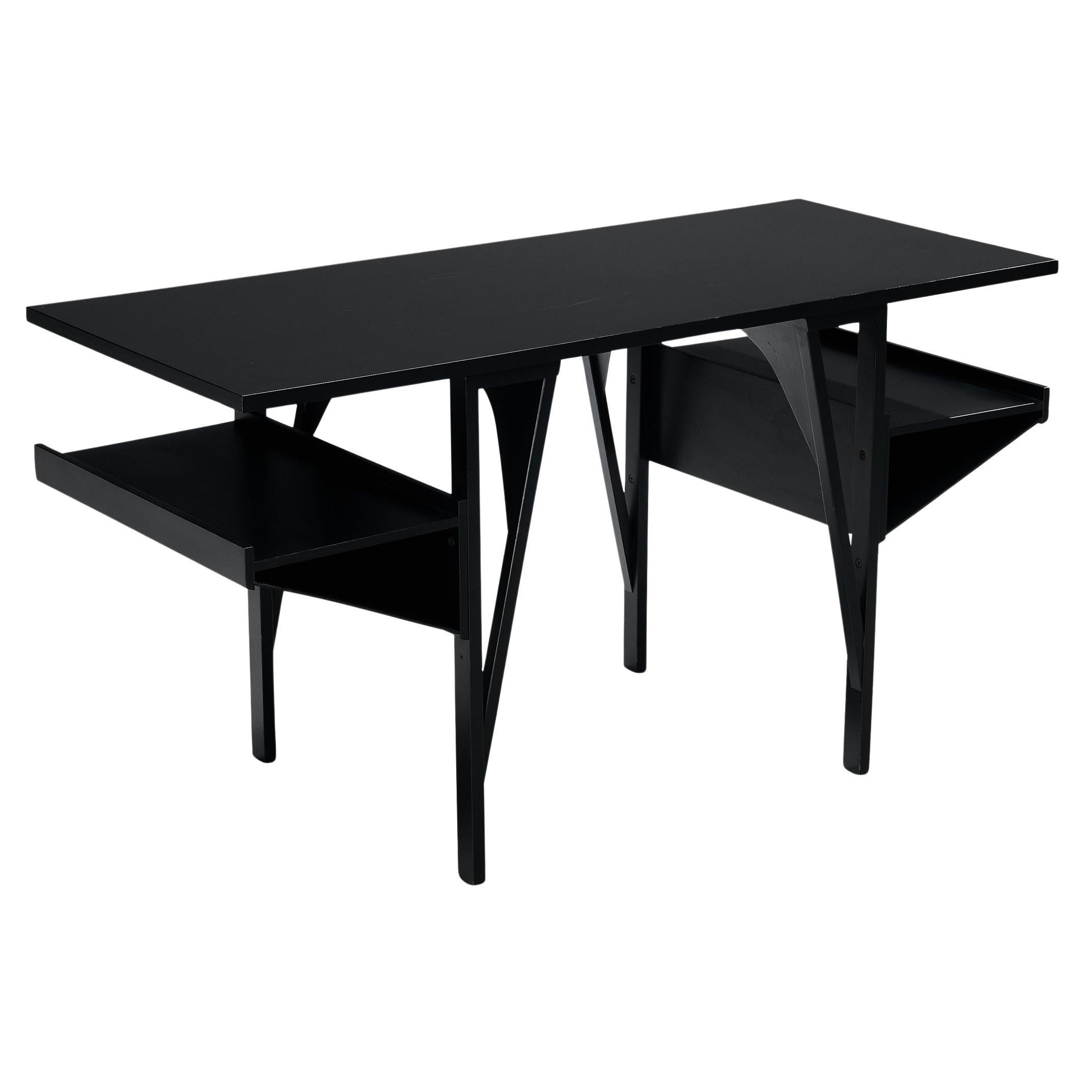 Achille Castiglioni & Paolo Ferrari-Schreibtisch „Quark“ aus schwarz lackiertem Holz  im Angebot