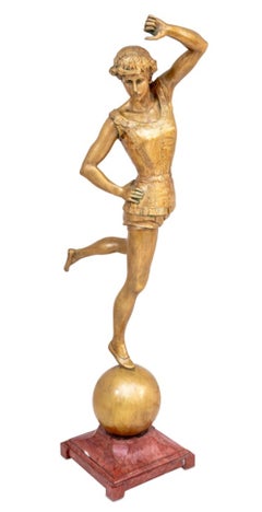 Scultura in bronzo dorato "La ballerina", Art Nouveau, fine del XIX secolo, firmata