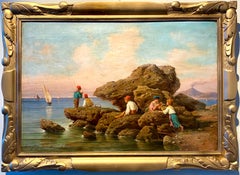19th century Italian painting, Sweet childhood moments - Children sea