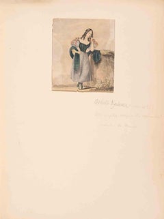 Young Woman in Traditional Dress - Lithograph by Achille Deveria - 19th century