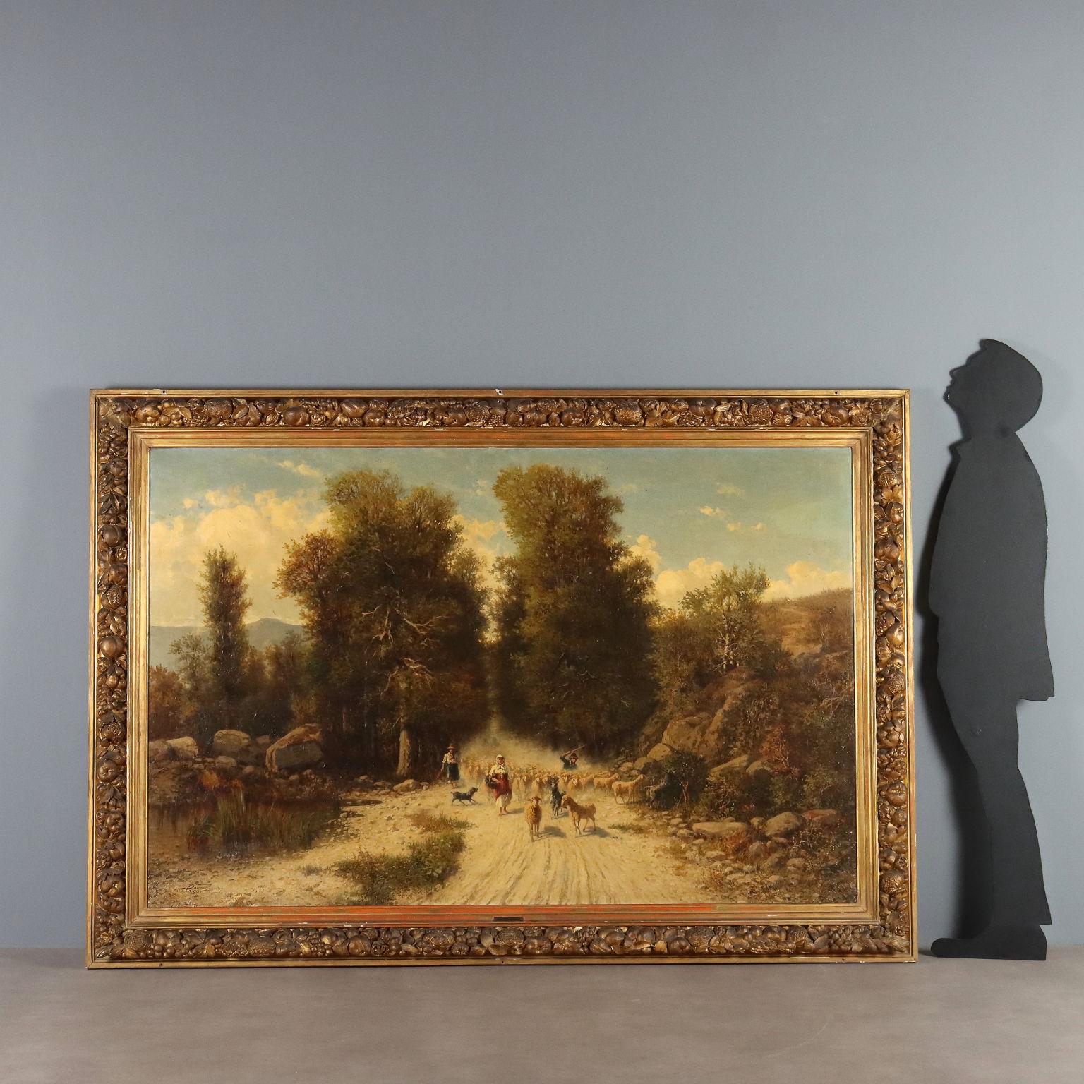 Paesaggio con Gregge e Pastori XIX secolo – Painting von Achille Dovera