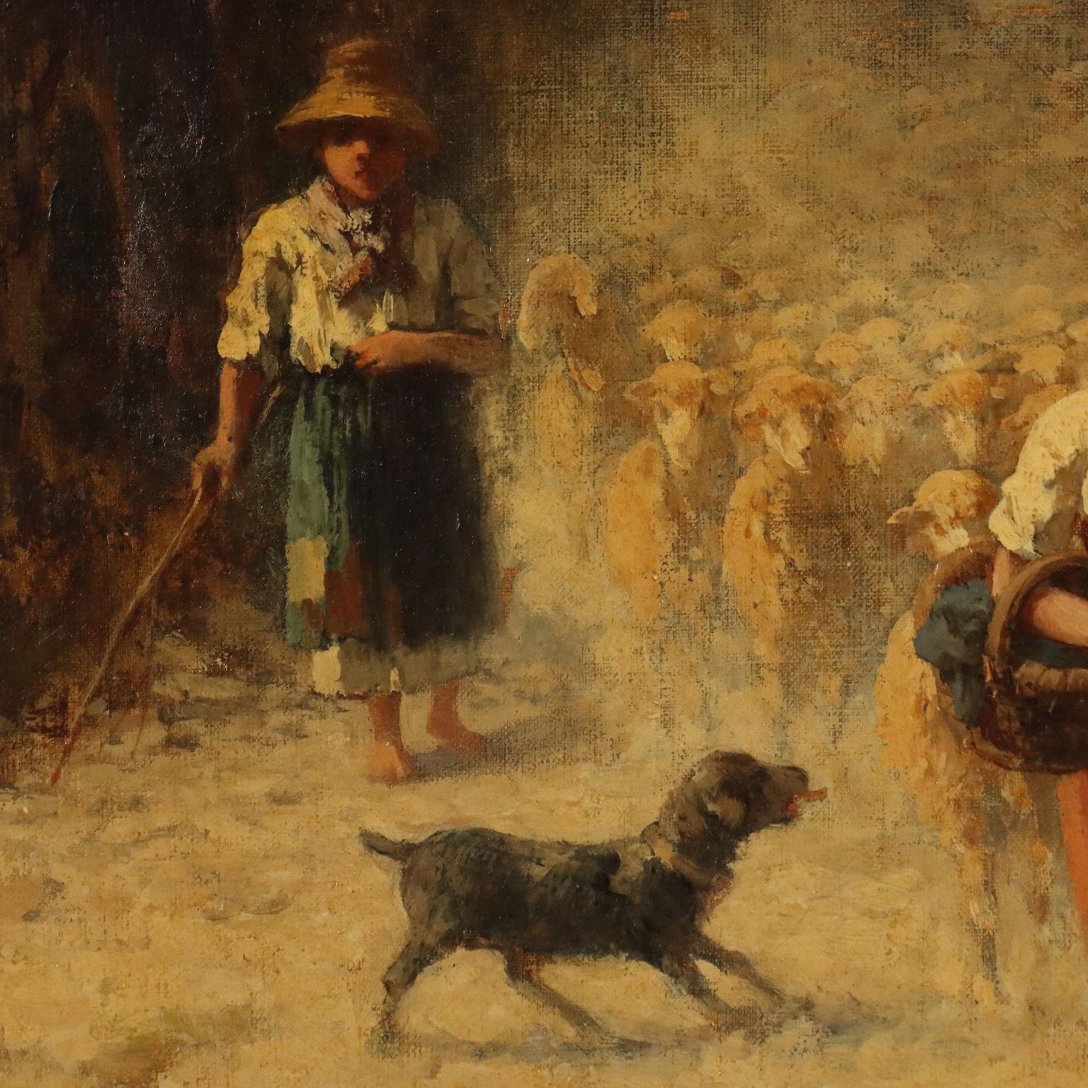 Olio su tela. Firmato in basso a sinistra.
Si tratta probabilmente del lavoro di maggiori dimensioni creato da Achille Dovera, si presume destinato ad importante committente.
Dell' opera è passato sul mercato un piccolo bozzetto preparatorio su