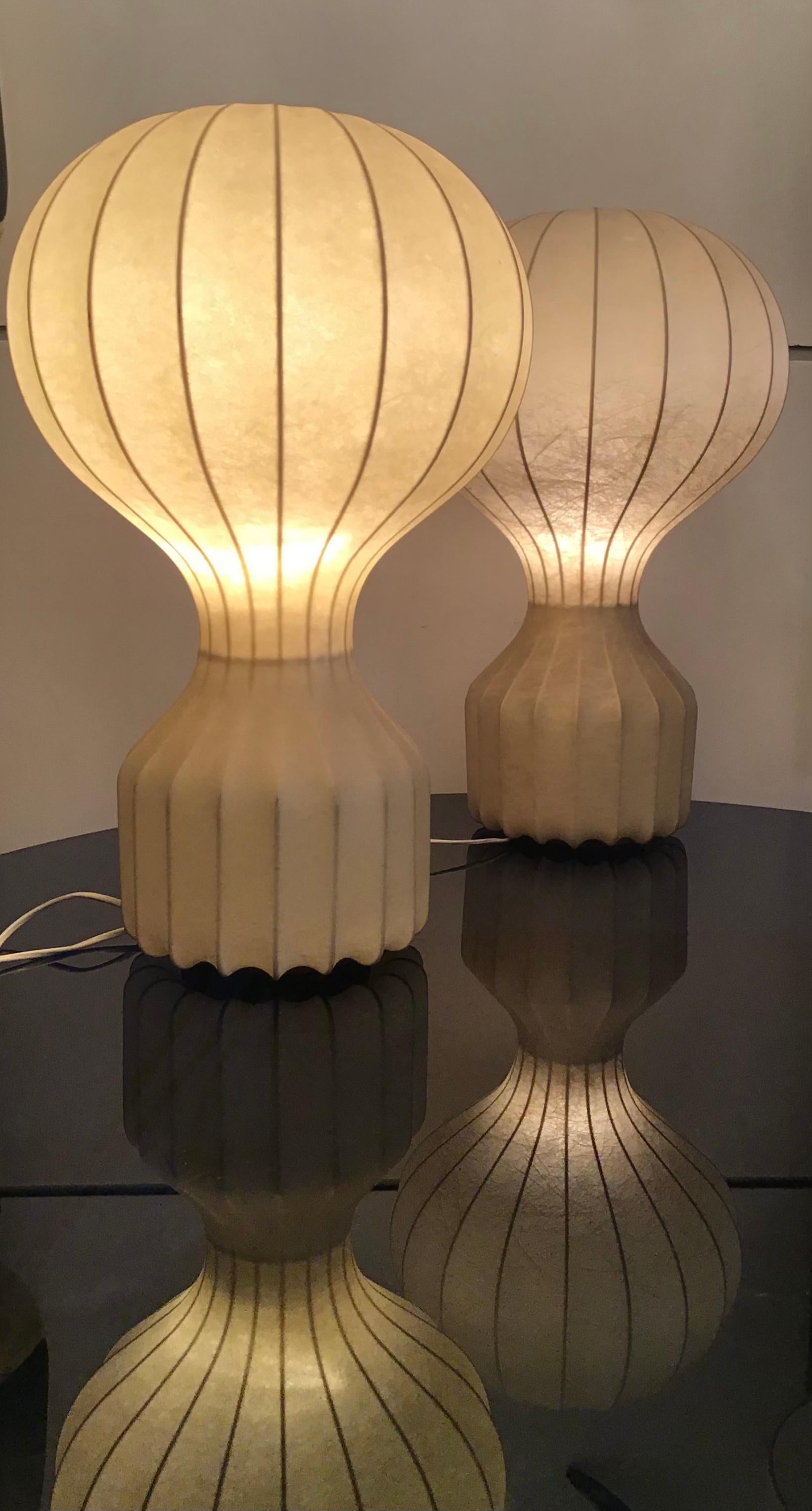 Achille e PierGiacomo Castiglioni “Gatto” Couple Table Lamps Cocoon 1960 Italy  5