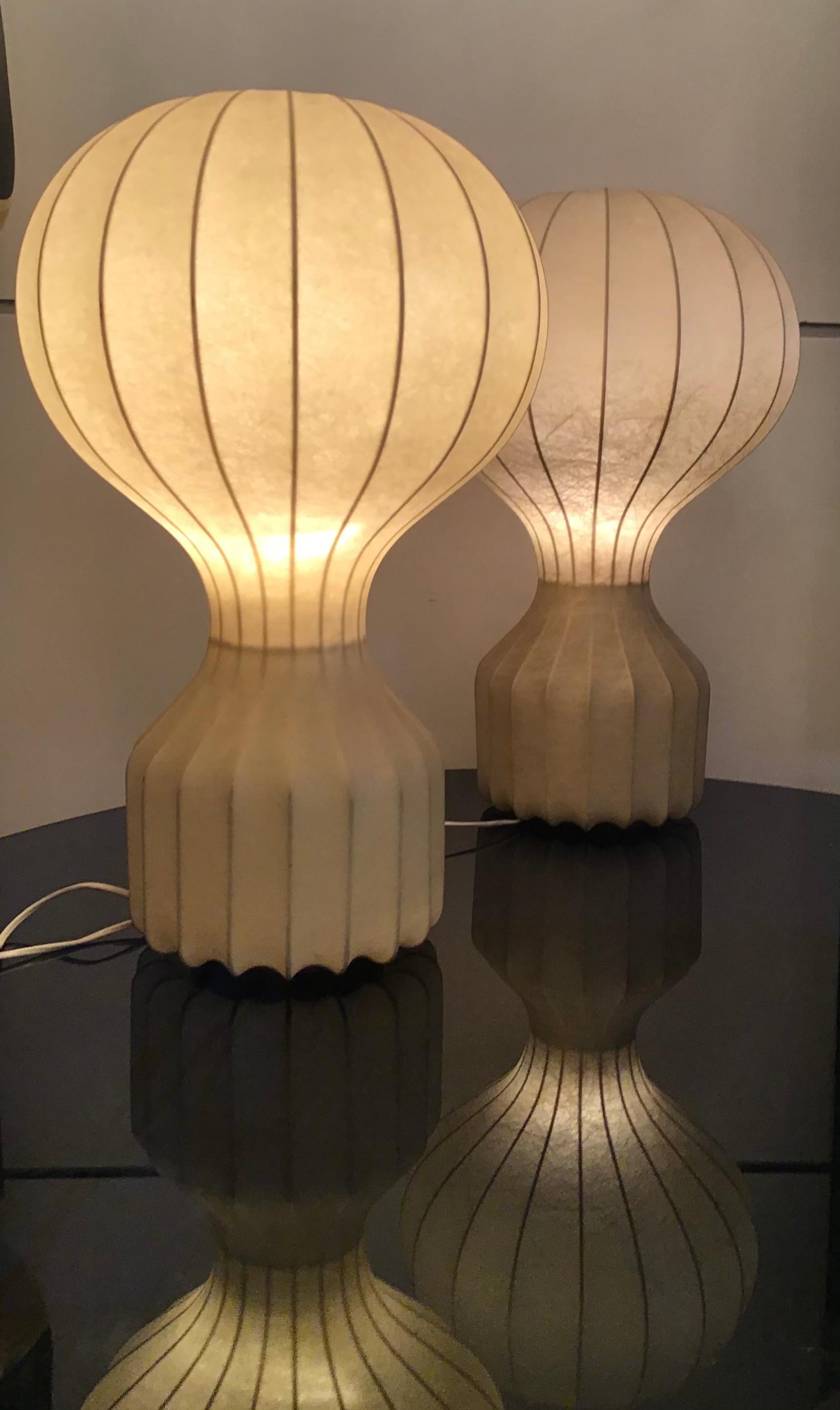 Other Achille e PierGiacomo Castiglioni “Gatto” Couple Table Lamps Cocoon 1960 Italy 