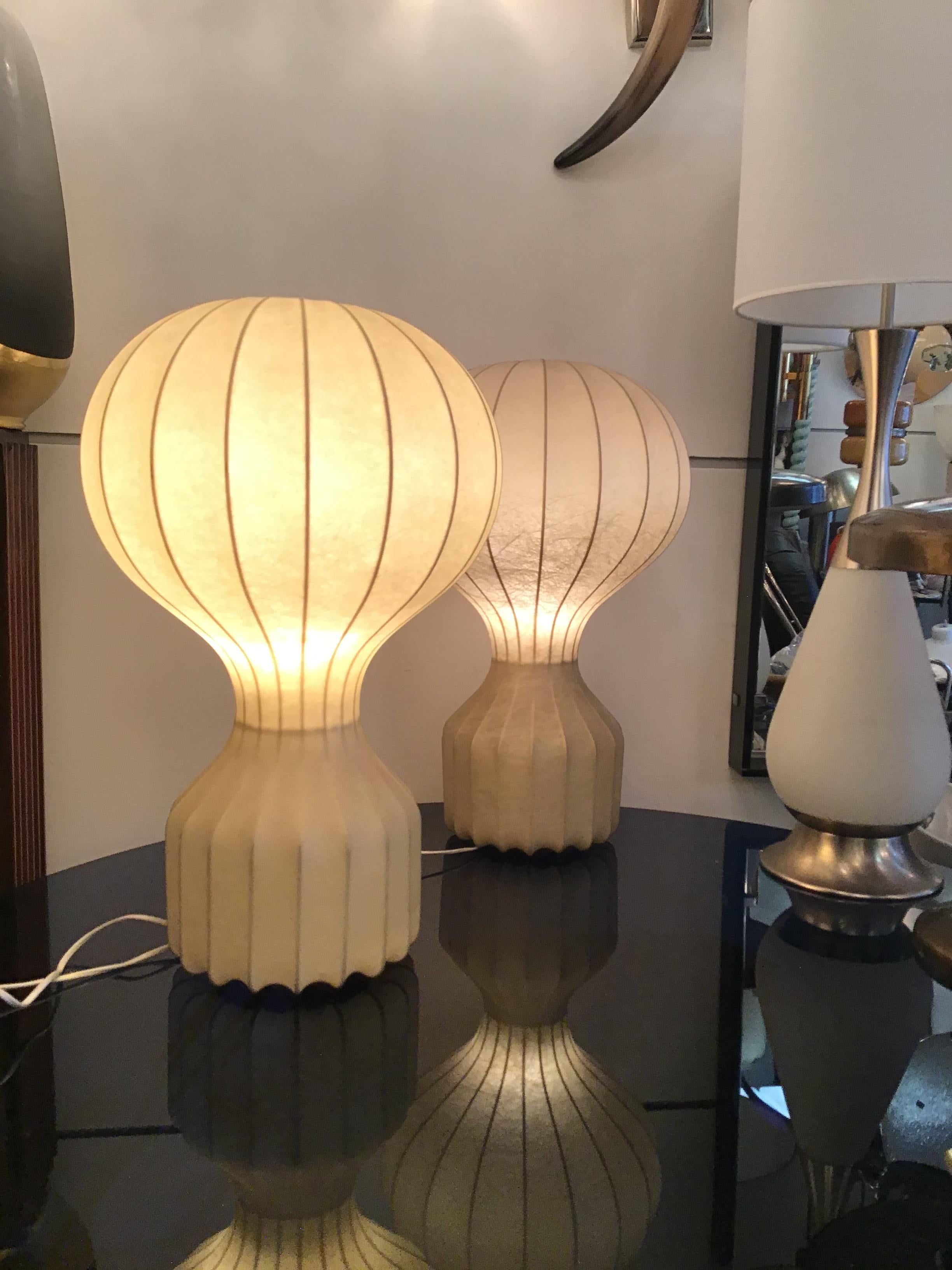 Achille e PierGiacomo Castiglioni “Gatto” Couple Table Lamps Cocoon 1960 Italy  1