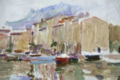 Boats in a Harbour - 20th Century Oil Boats in Seascape Landscape by A Friesz