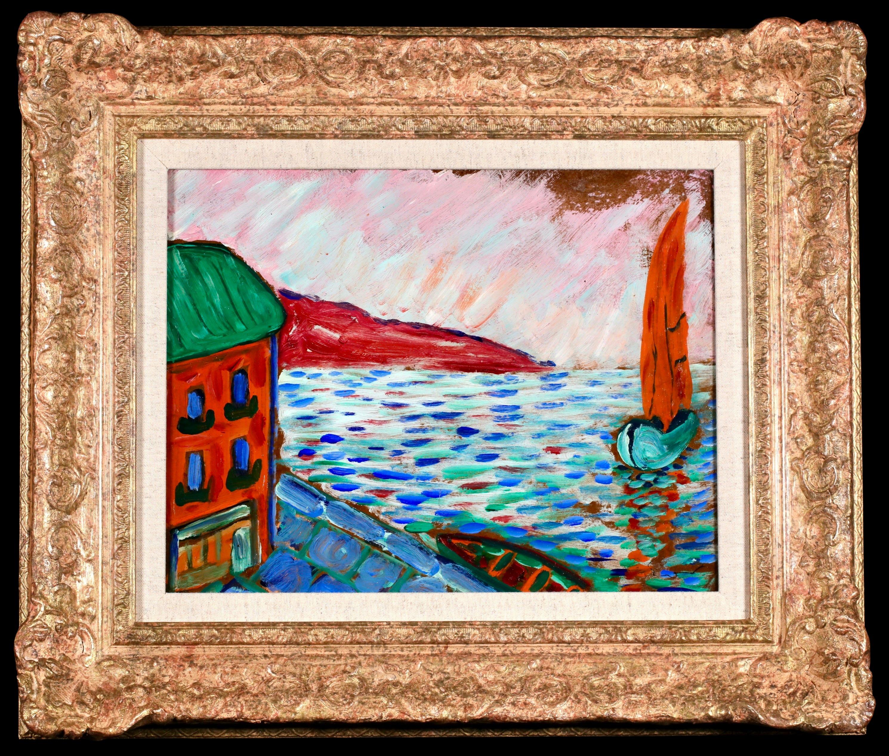 Achille-Émile Othon Friesz Figurative Painting - Etude Barque au Quai - Normandy - Post Impressionist Seascape Oil - Othon Friesz