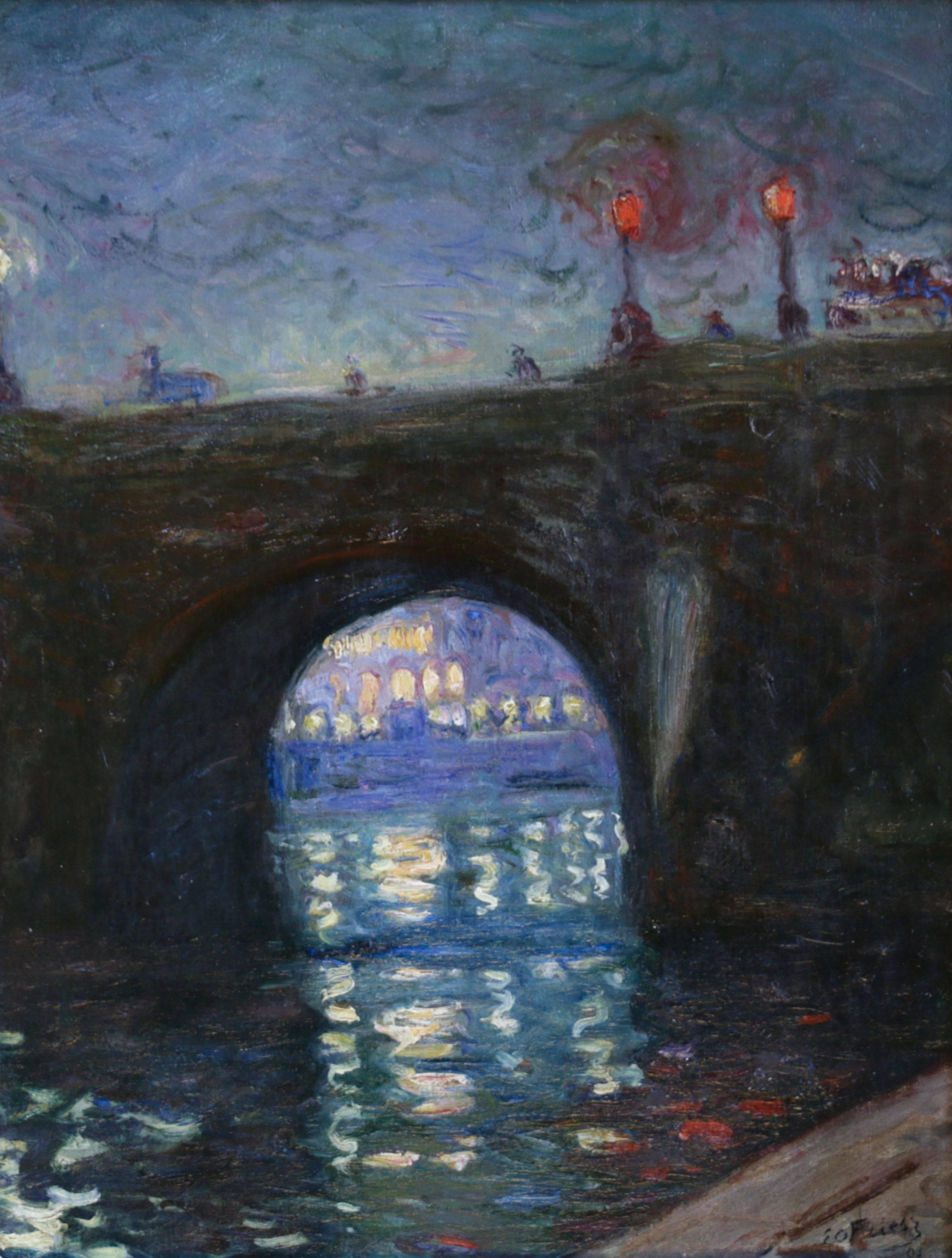 Pont Neuf - Evening - 19th Century Oil, Riverscape at Night by A E Othon Friesz